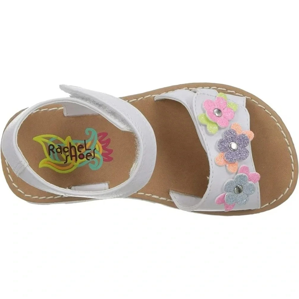 Rachel Shoes Girls Mariah Sandals White Multicolor Glitter Flowers Size 10